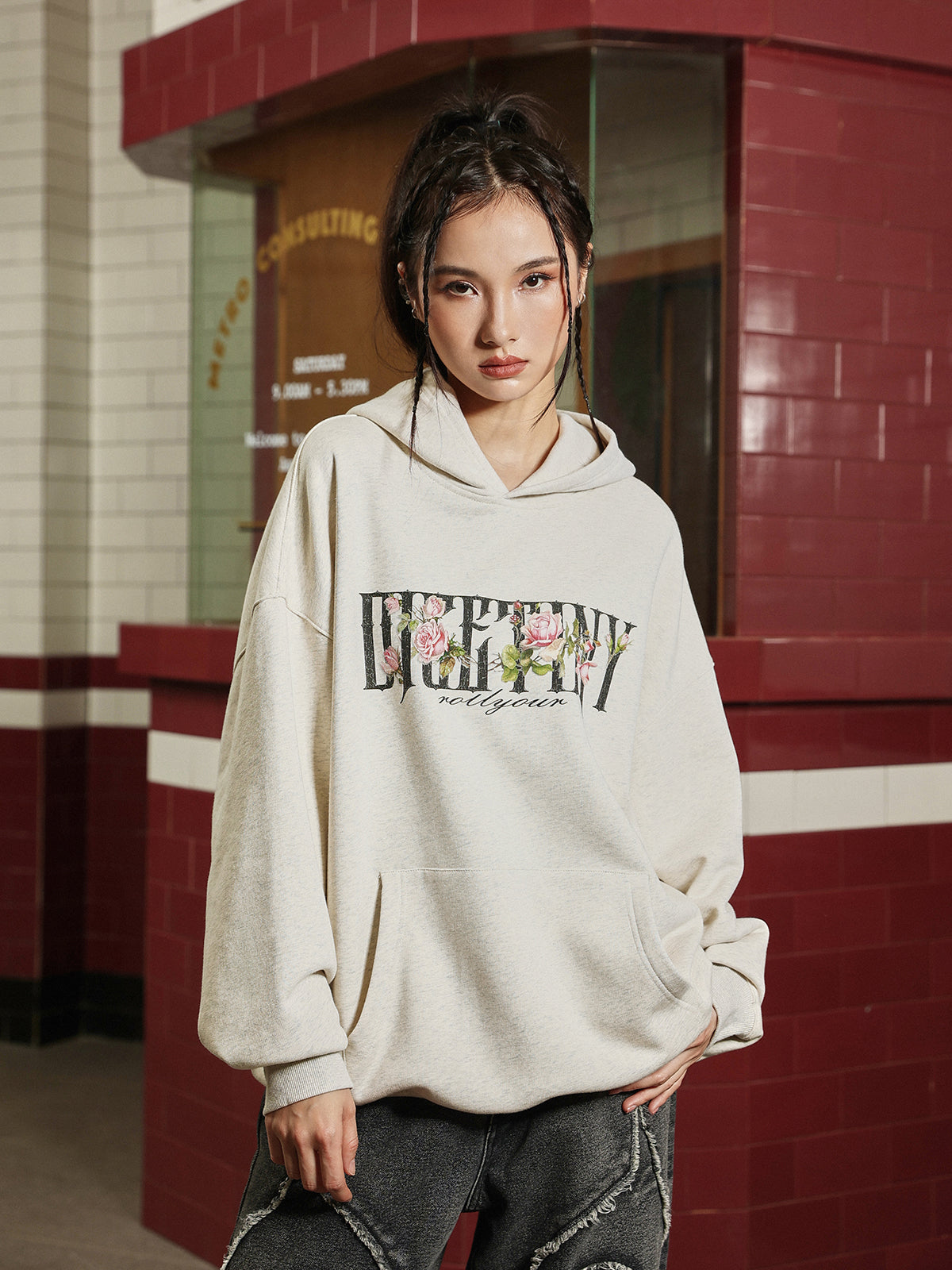 DICETINY Basic Logo Rose Floral Print Hoodie | Face 3 Face