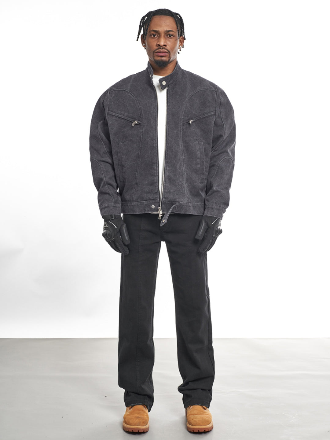 F3F Select Washed Denim Short Motorcycle Jacket | Face 3 Face