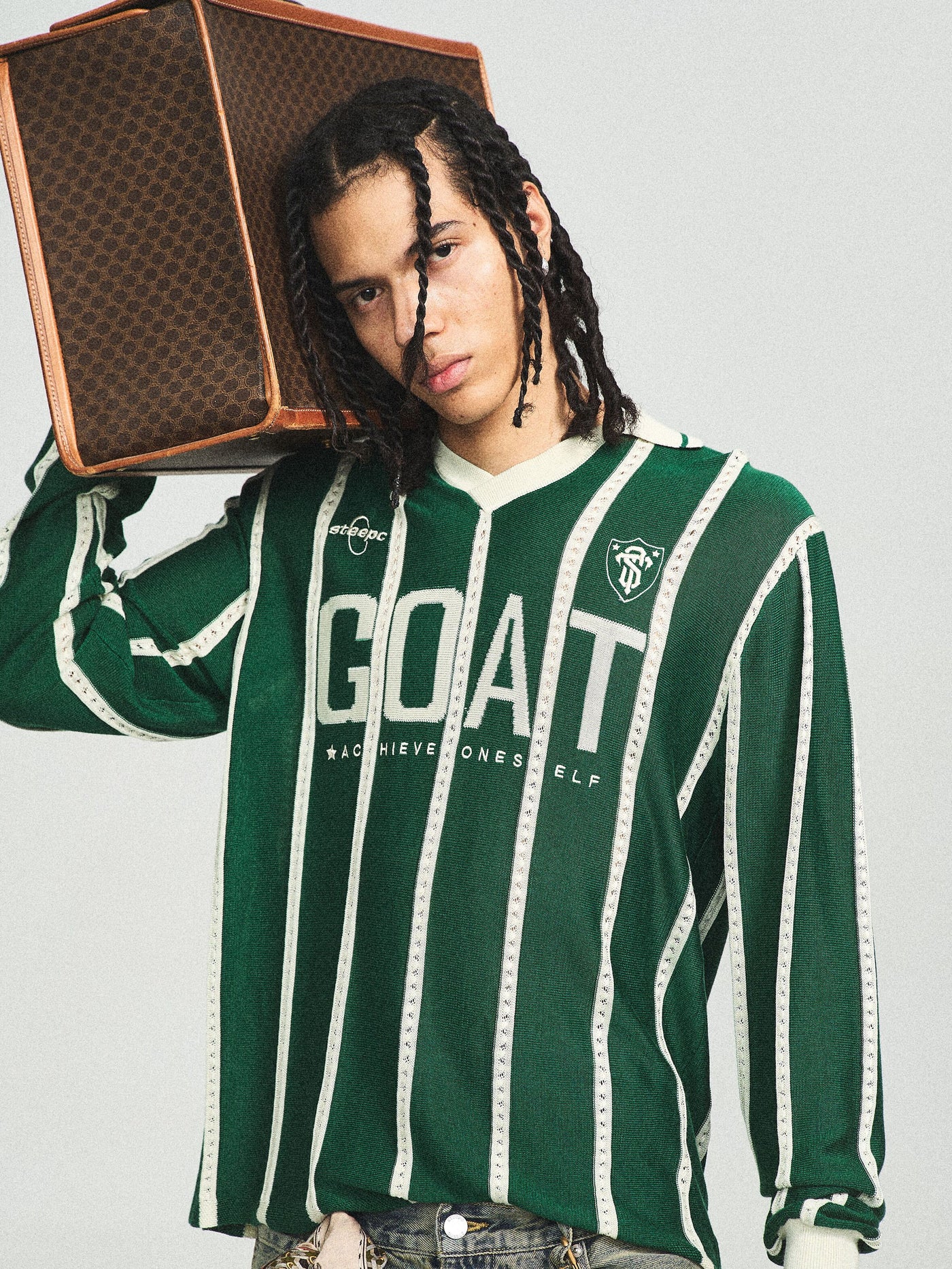 STEEPC Striped Knit GOAT Long Sleeve V-Neck Polo Jersey | Face 3 Face