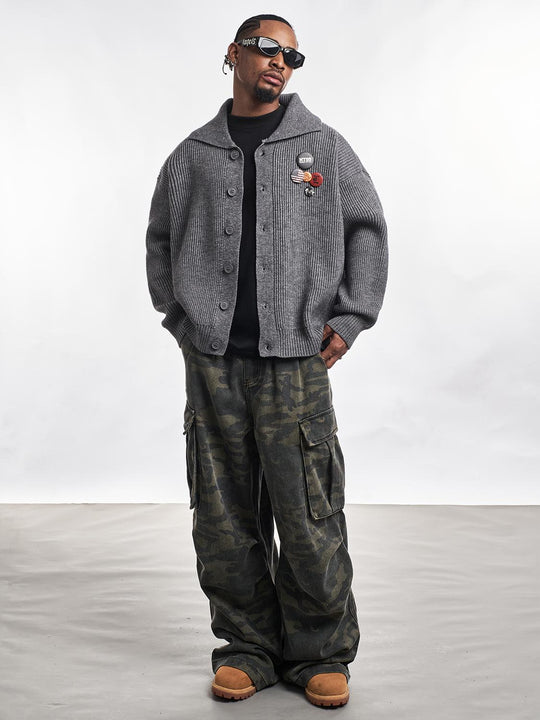 F3F Select Wide Lapel Gray Button Knit Cardigan | Face 3 Face