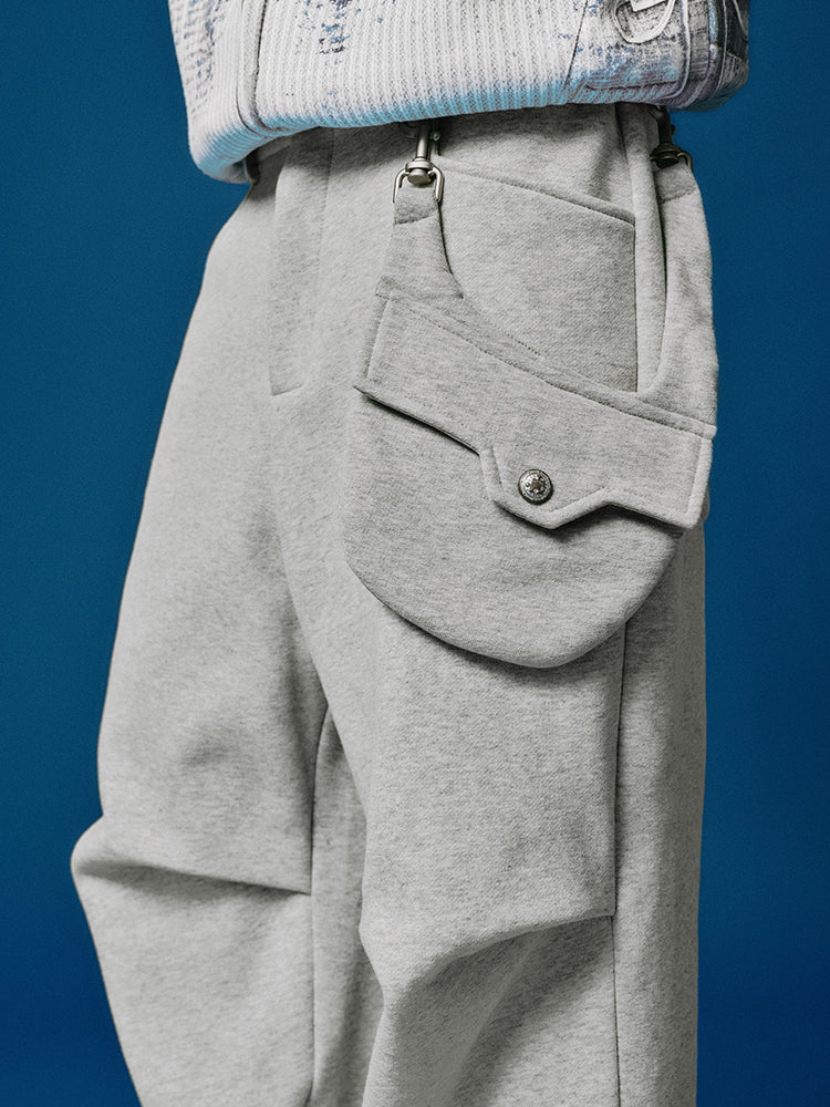 YADcrew Removable Belt Bag Folded Pleated Sweatpants | Face 3 Face