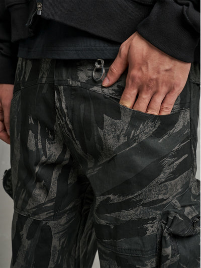 F3F Select Gray Camouflage Multi Pocket Baggy Cargo Pants | Face 3 Face