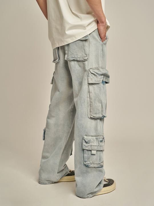 F3F Select Washed Multi Pocket Work Cargo Jeans