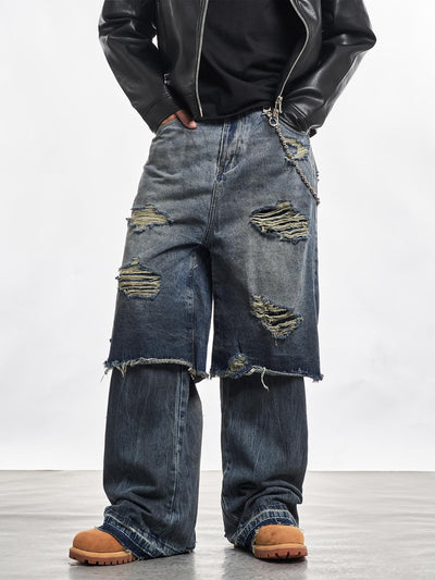 F3F Select Double Layer Ripped Baggy Jeans | Face 3 Face