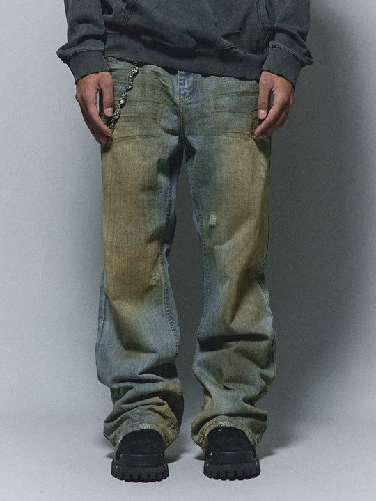 ANTIDOTE Micro Slim Dirty Herringbone Stripe Mud Dye Jeans | Face 3 Face