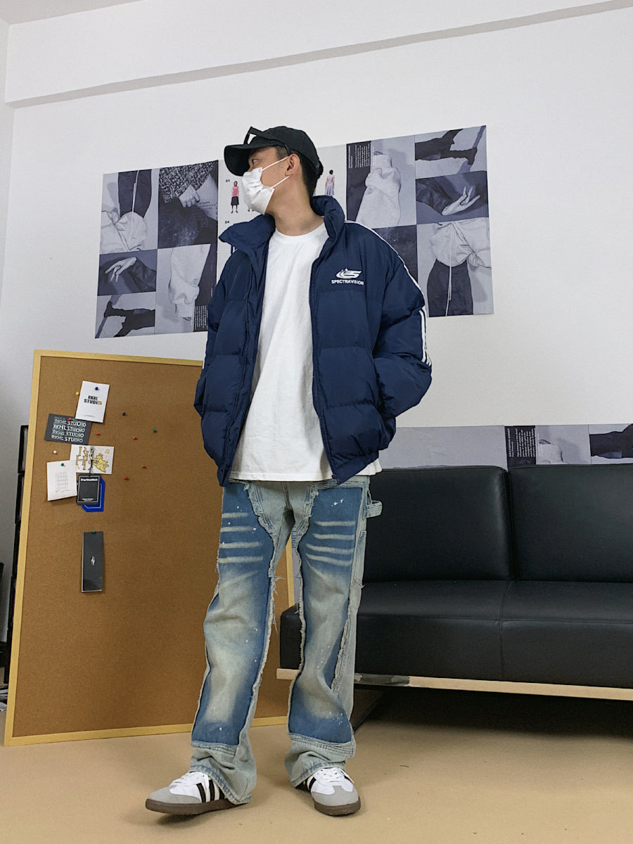 F3F Select Washed Distressed Patchwork Splash Ink Denim Jeans