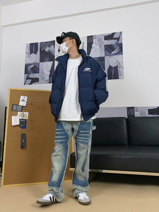 F3F Select Washed Distressed Patchwork Splash Ink Denim Jeans