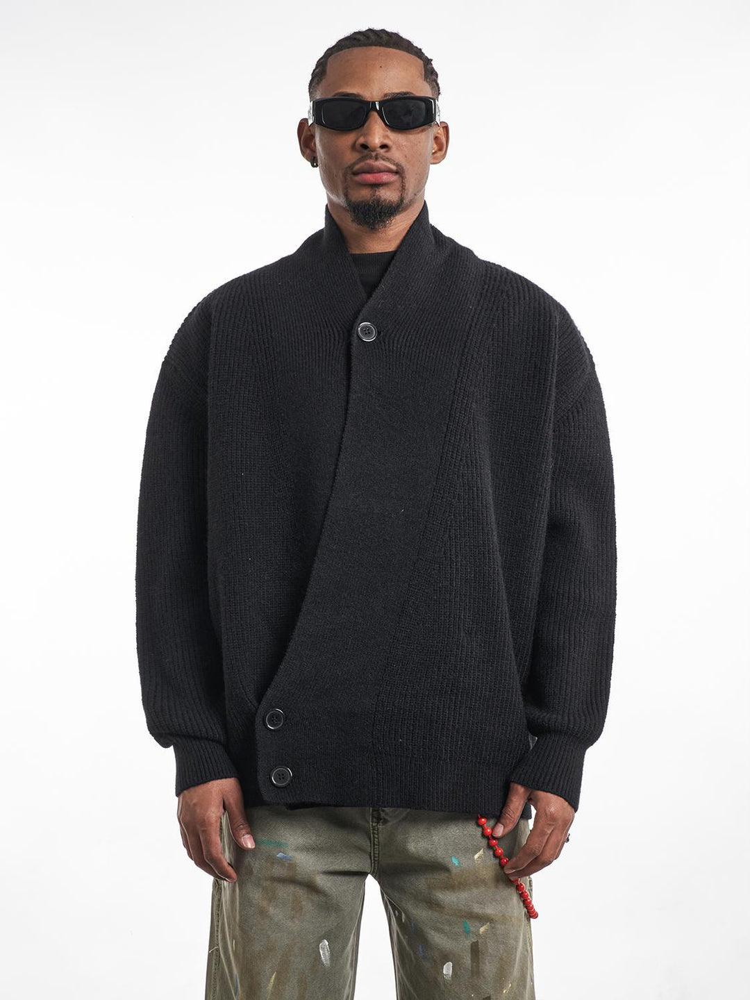 F3F Select Irregular Slant Button Knit Cardigan | Face 3 Face