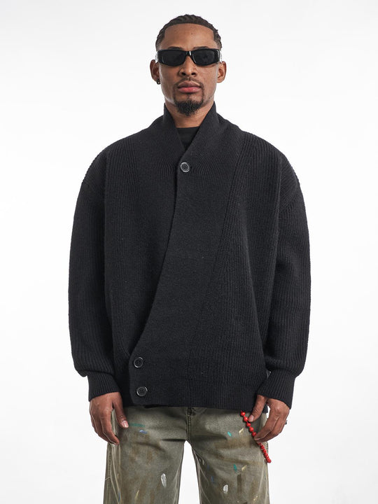 F3F Select Irregular Slant Button Knit Cardigan | Face 3 Face