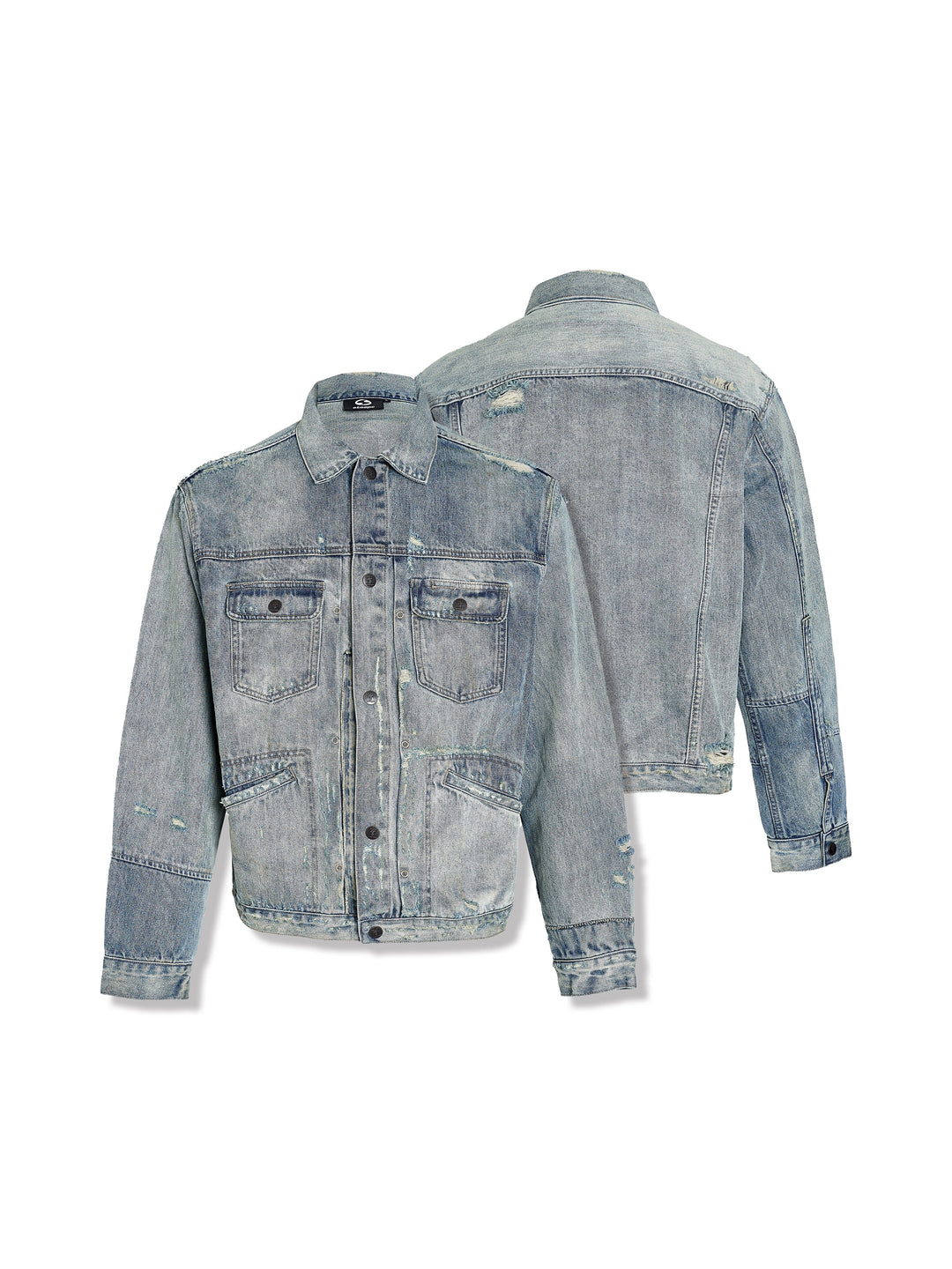 STEEPC Washed Vintage Aged Destroyed Pleated Denim Jacket | Face 3 Face