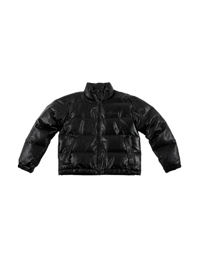 MHARF Black PU Leather Down Jacket | Face 3 Face