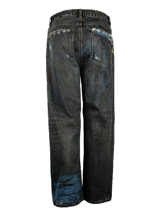 EVILKNIGHT(EK) Customized Peach Heart Dirty Wash Denim Jeans