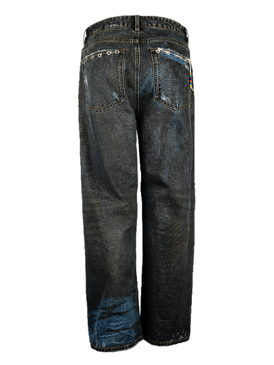 EVILKNIGHT(EK) Customized Peach Heart Dirty Wash Denim Jeans
