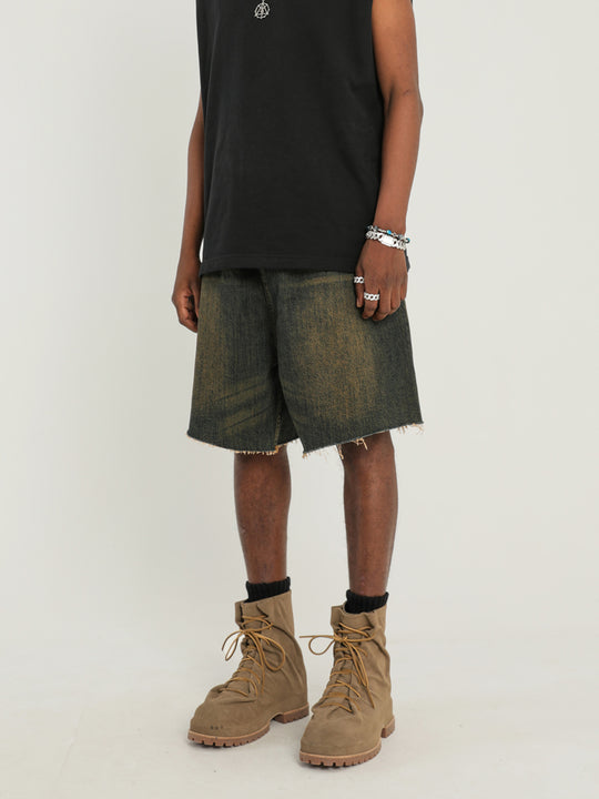 F3F Select Washed Mud Dyed Denim Baggy Shorts