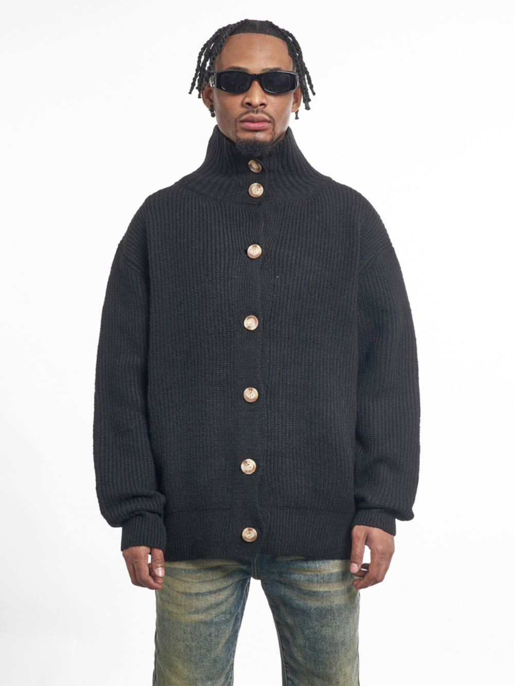 F3F Select High Neck Collar Button Knit Cardigan | Face 3 Face