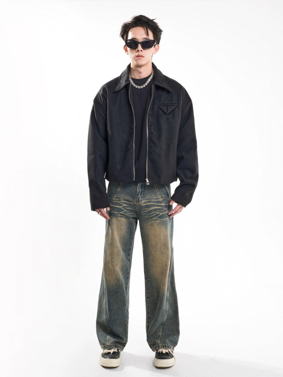 F3F Select Washed Ripple Wide Legged Jeans