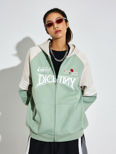 DICETINY Rose Embroidery Logo Printed Zip Up Hoodie | Face 3 Face