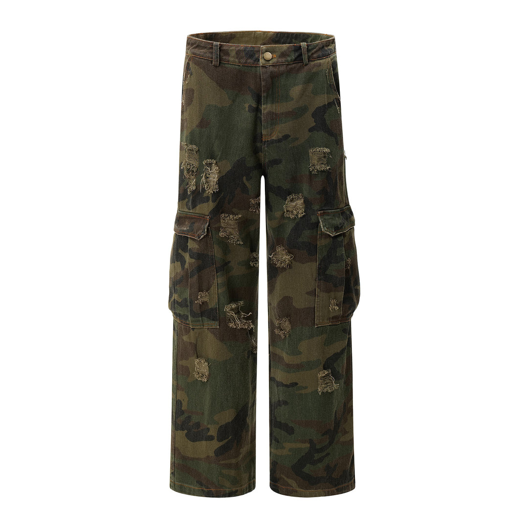 F3F Select Distressed Camouflage Cargo Jeans | Face 3 Face