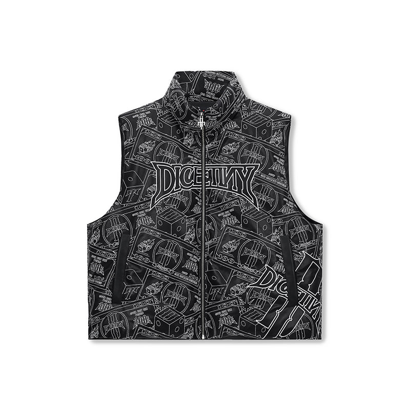 DICETINY Dice Empire Embroidered PU leather Puffer Vest | Face 3 Face