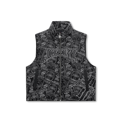 DICETINY Dice Empire Embroidered PU leather Puffer Vest | Face 3 Face