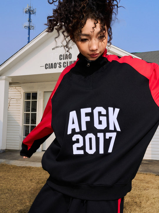 AFGK Standing Collar Patchwork Color Blocking Sweatshirt