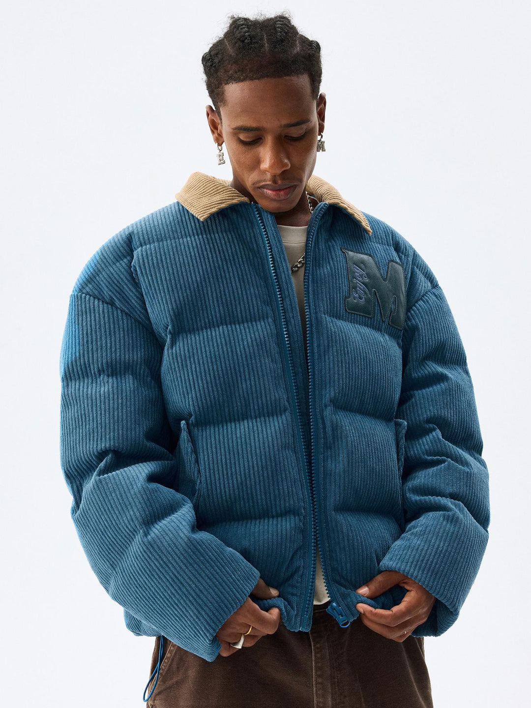 MEDM Corduroy Lapel Color Blocking Down Jacket | Face 3 Face