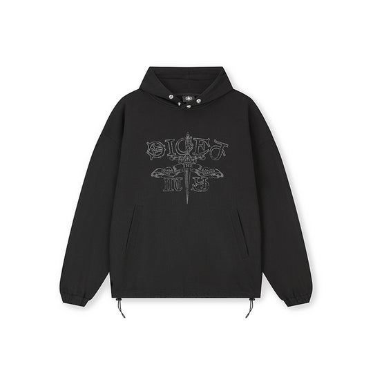 DICETINY Metal Studs Button Sword Printed Hoodie | Face 3 Face