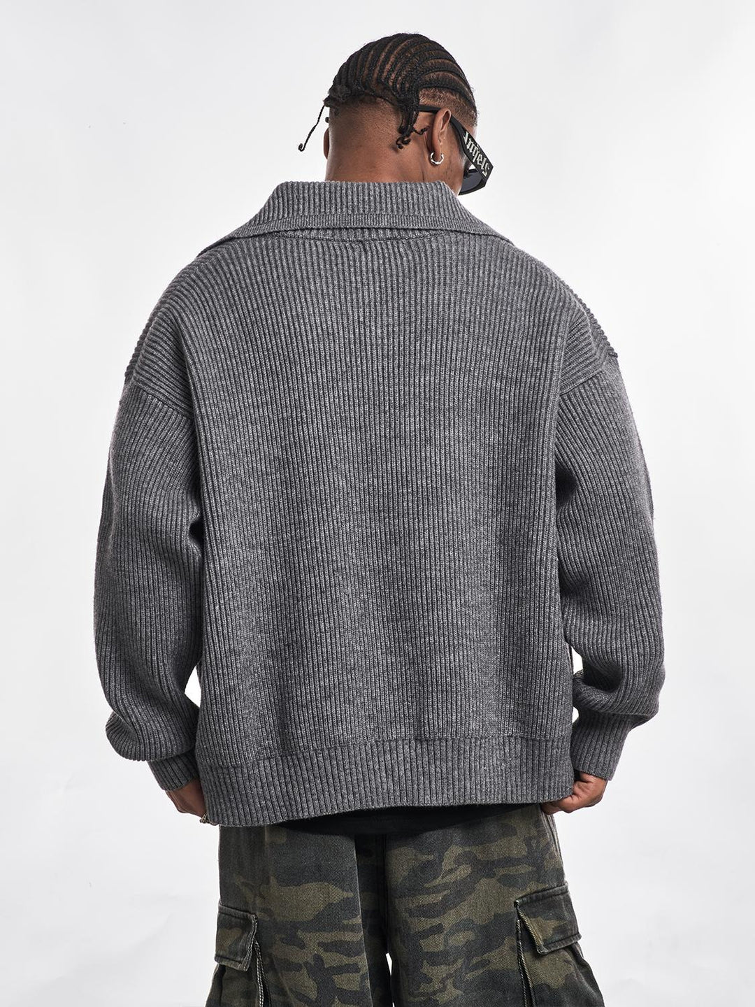 F3F Select Wide Lapel Gray Button Knit Cardigan | Face 3 Face