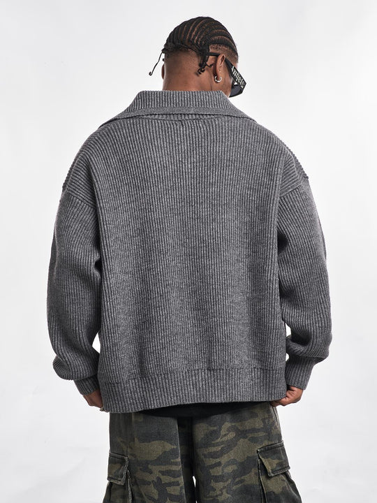 F3F Select Wide Lapel Gray Button Knit Cardigan | Face 3 Face