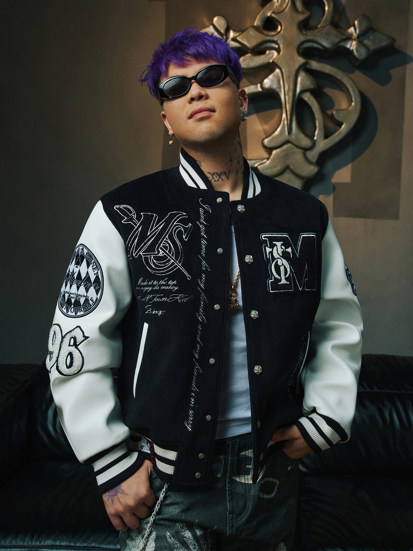 MEDM x STK Patch Embroidery Varsity Jacket | Face 3 Face