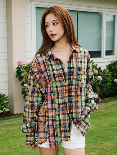 S45 Patchwork Plaid Long Sleeved Shirt | Face 3 Face