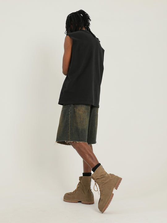 F3F Select Washed Mud Dyed Denim Baggy Shorts