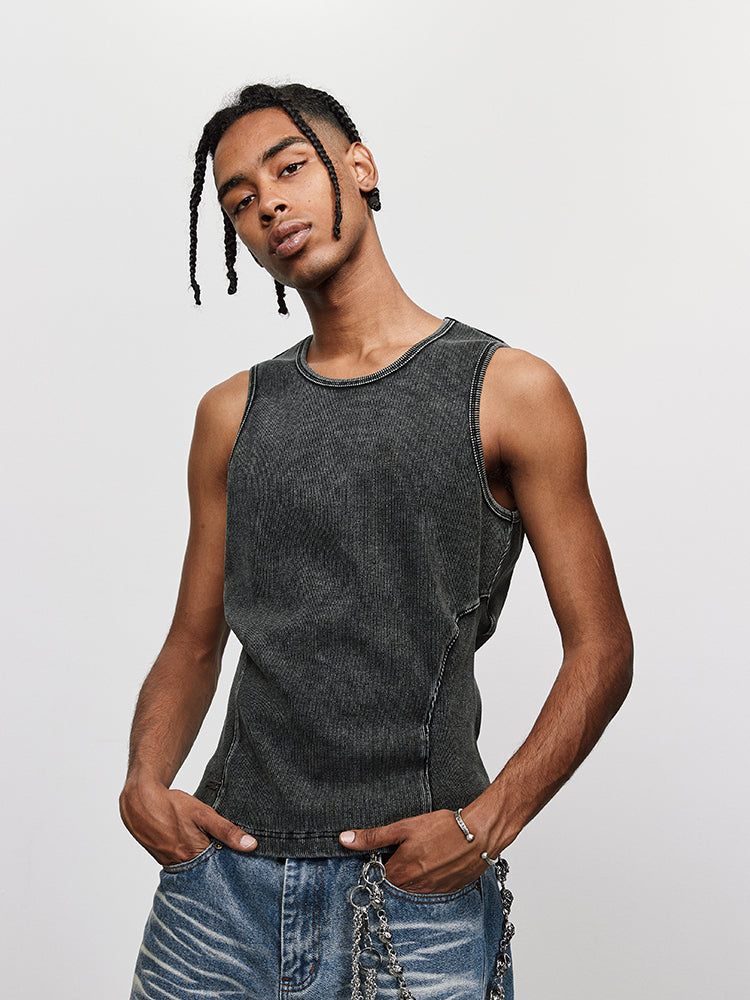 ANTIDOTE Pit Stripe Texture Slim Stretch Sleeveless Tee