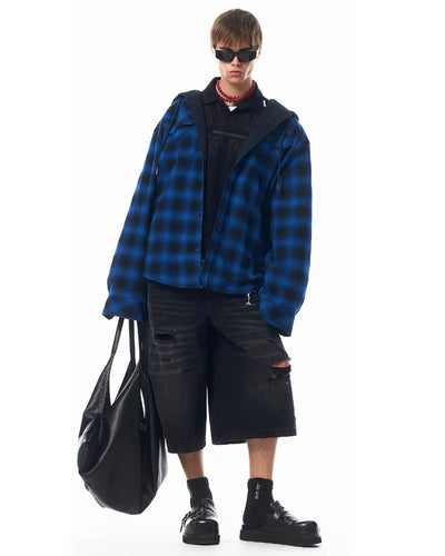 JHYQ Reversible 2WAY Hooded Plaid Shirt jacket | Face 3 Face