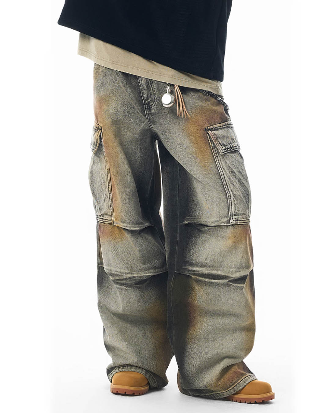 JHYQ Dirty Dyed Large Pockets Baggy Cargo Jeans | Face 3 Face