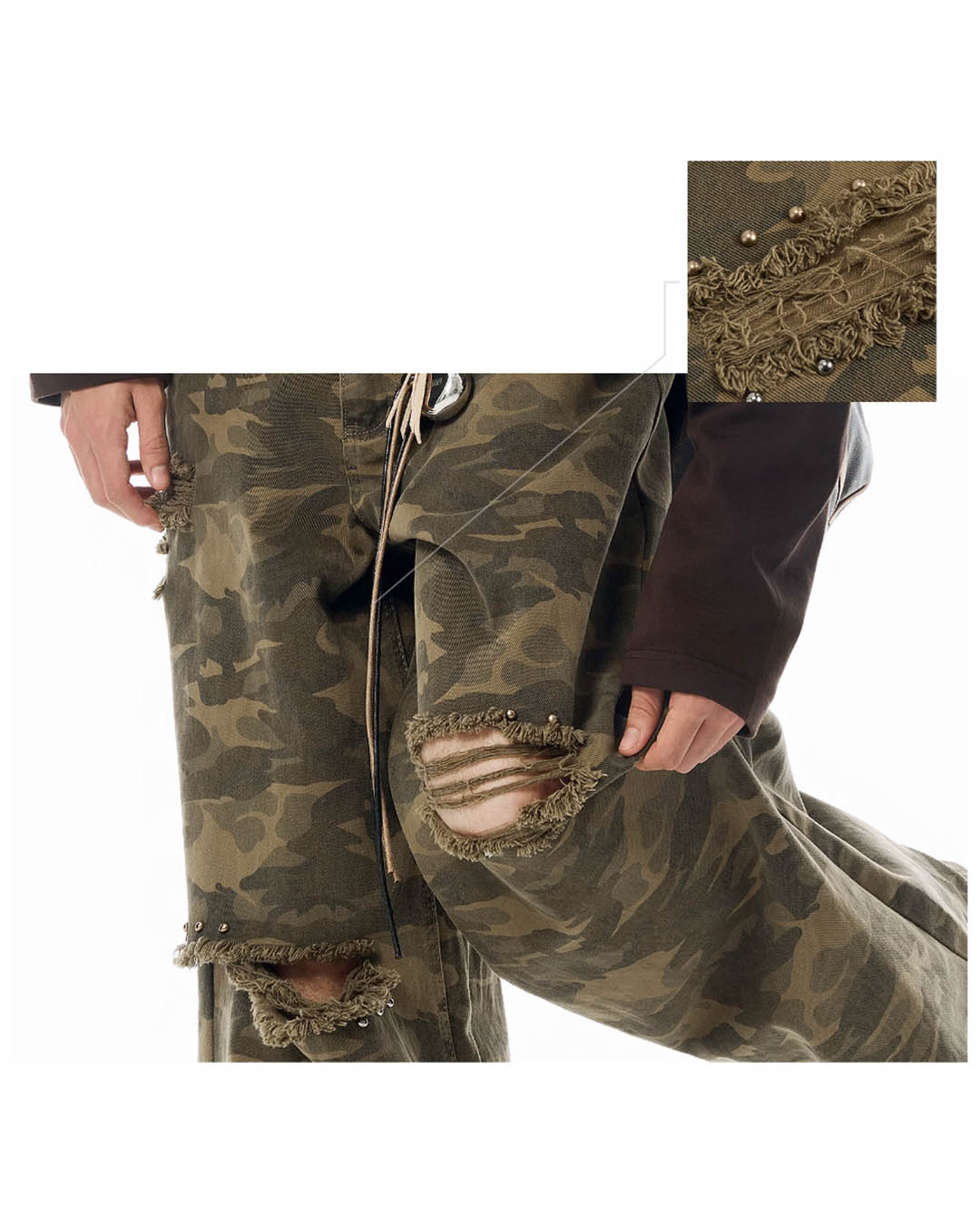 JHYQ Broken Hole Abrasion Camouflage Baggy Work Pants | Face 3 Face