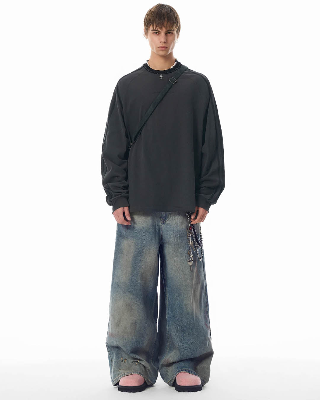 JHYQ Distressed Contrast Dyed Holes Baggy Jeans | Face 3 Face