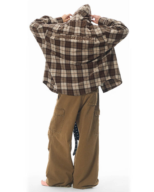 JHYQ Work Plaid Embroidery Hooded Shirt Jacket | Face 3 Face