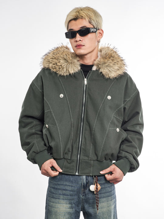 F3F Select Faux Fur Hooded Work Jacket | Face 3 Face