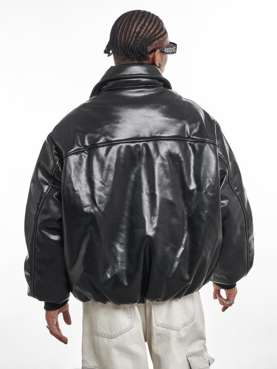 F3F Select PU Leather Bomber Puffer Jacket | Face 3 Face