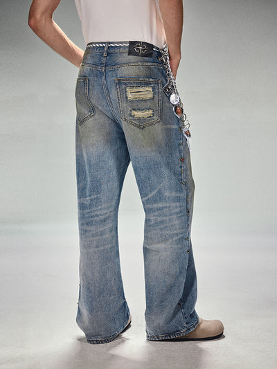 DICETINY Dirty Dyed Outside Jeweled Studs Jeans | Face 3 Face