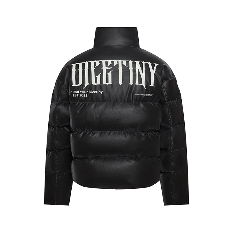 DICETINY Printed Logo Matte PU Leather Down Jacket | Face 3 Face