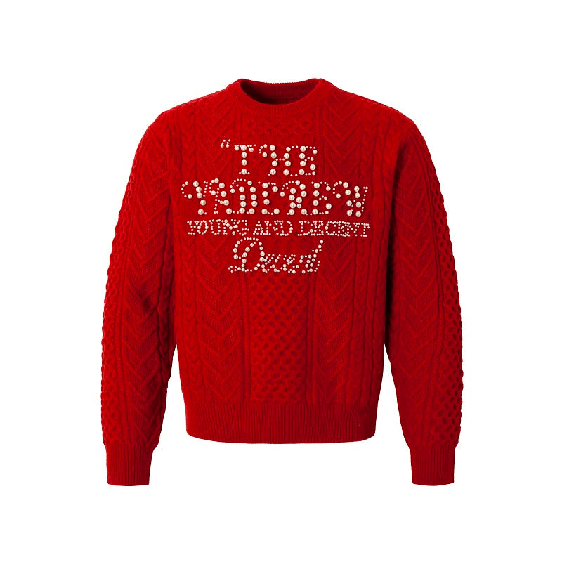 YADcrew Pearl Text Typography Knit Sweater | Face 3 Face