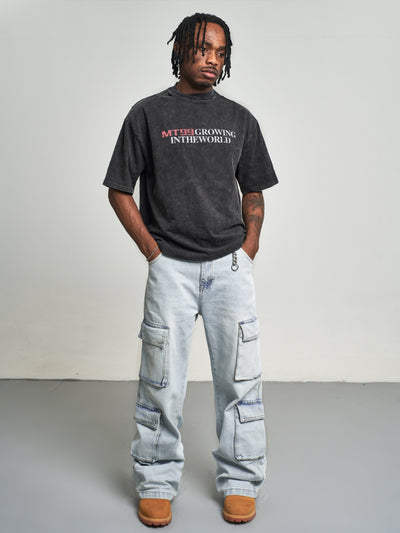 F3F Select Glacier Blue Multi Pocket Cargo Jeans | Face 3 Face