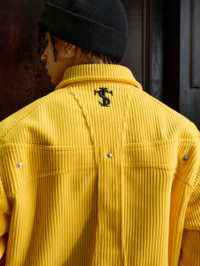 Small Town Kid Rivet Cross Patch Corduroy Varsity Jacket | Face 3 Face