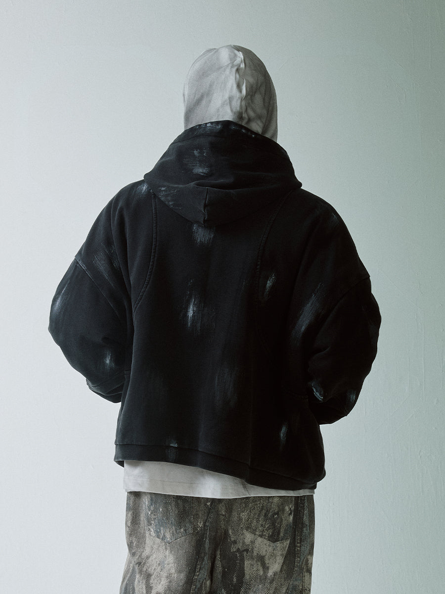 F2CE Handmade Wipe Paint Sherpa Fleece Hooded Jacket | Face 3 Face