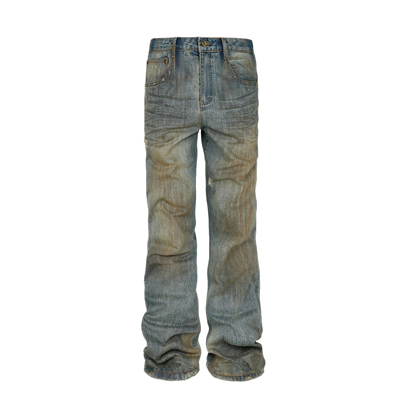 ANTIDOTE Micro Slim Dirty Herringbone Stripe Mud Dye Jeans | Face 3 Face