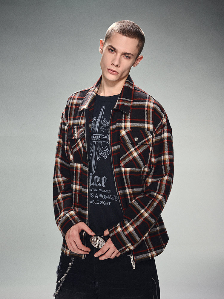 DICETINY Plaid Double Zip Shirt Jacket | Face 3 Face