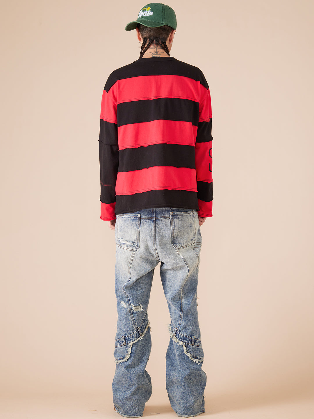 EVILKNIGHT(EK) Stripe Irregular Cross Logo Fake Two Piece Tee