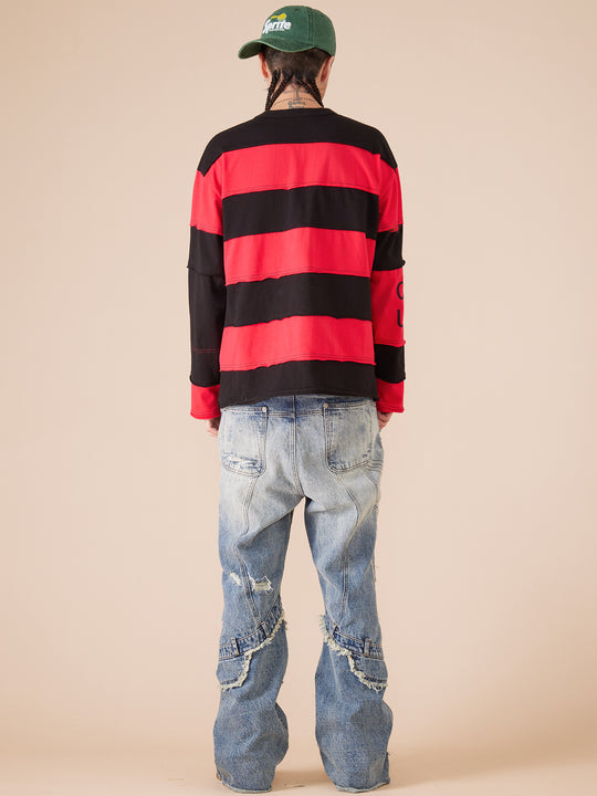 EVILKNIGHT(EK) Stripe Irregular Cross Logo Fake Two Piece Tee